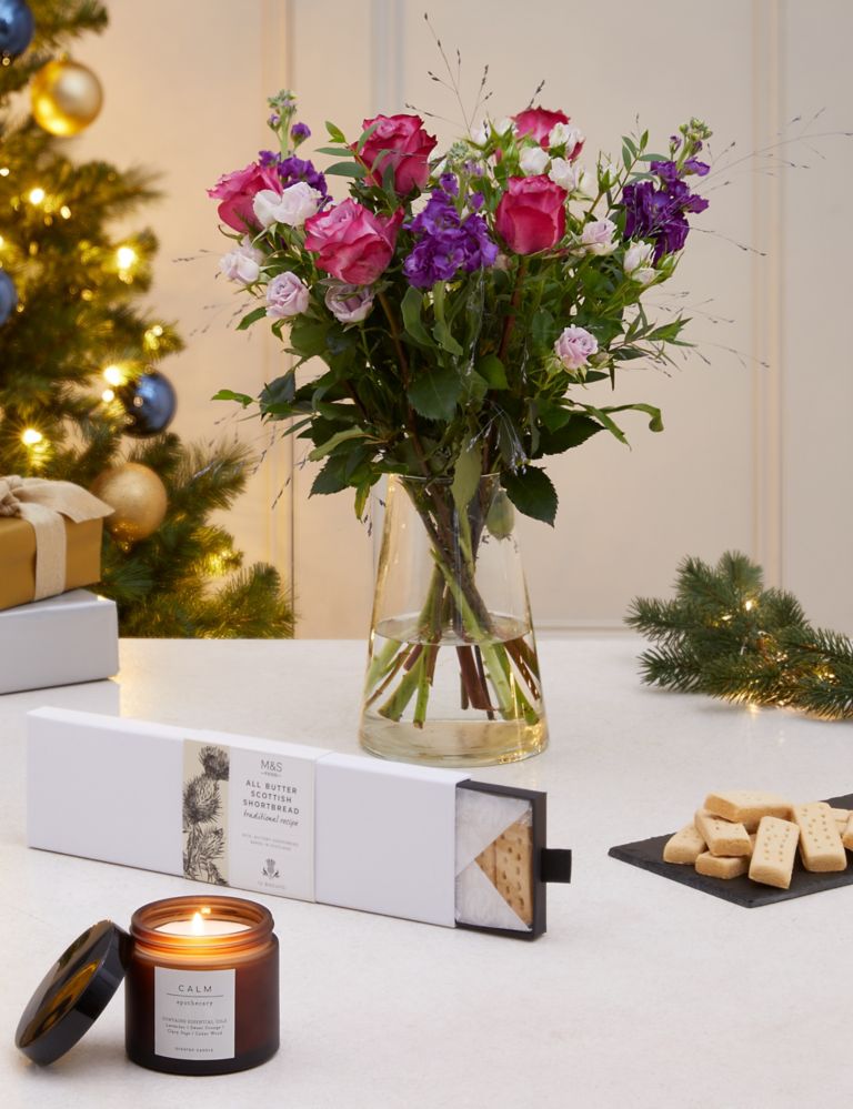 Thinking of You at Christmas Bouquet, Shortbread & Candle Gift 1 of 4