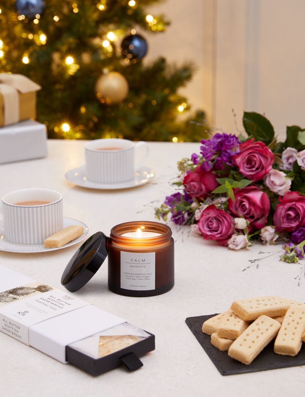 Thinking of You at Christmas Bouquet, Shortbread & Candle Gift 1 of 4