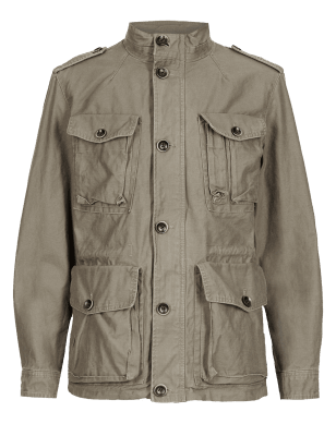 Thinsulate™ Pure Cotton 4 Pockets Military Jacket with Gilet