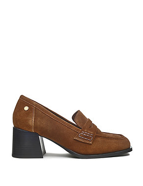 Thistle Suede Block Heel Loafers Image 2 of 5