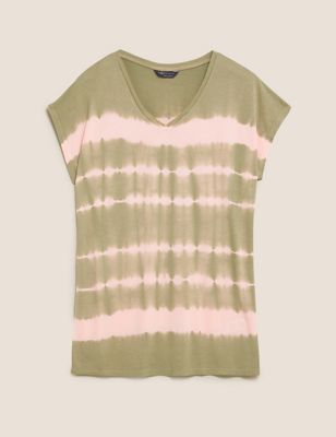 Tie-Dye V-Neck Relaxed Longline T-Shirt Image 2 of 4