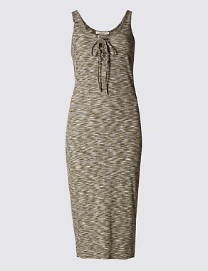 Tie Front Abstract Print Bodycon Dress Image 2 of 3