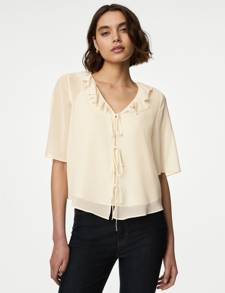 Tie Front Frill Detail Blouse 4 of 5
