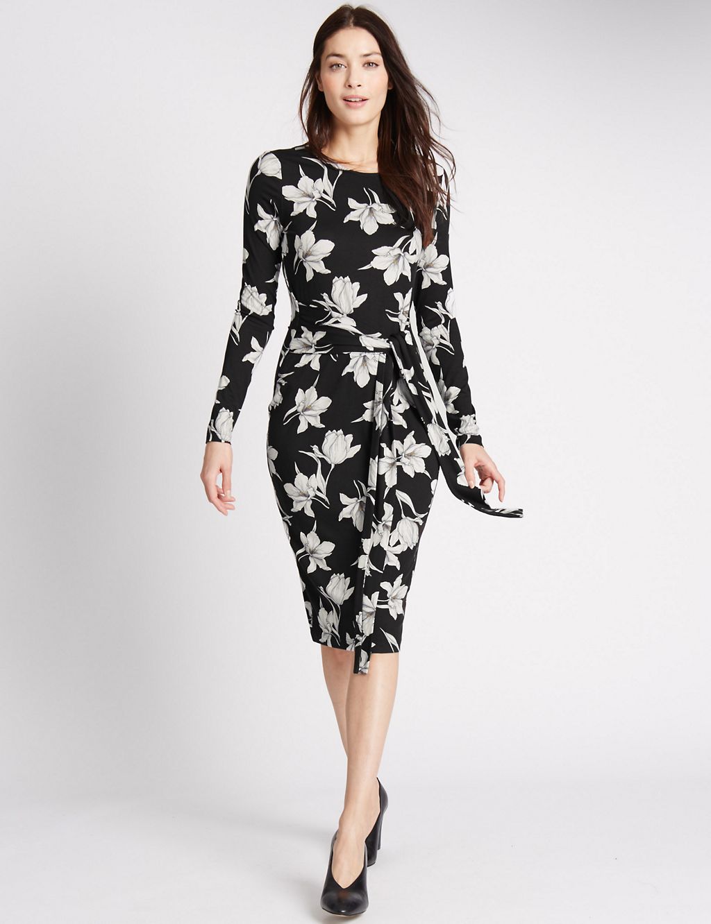 Tie Front Long Sleeve Bodycon Dress 3 of 4