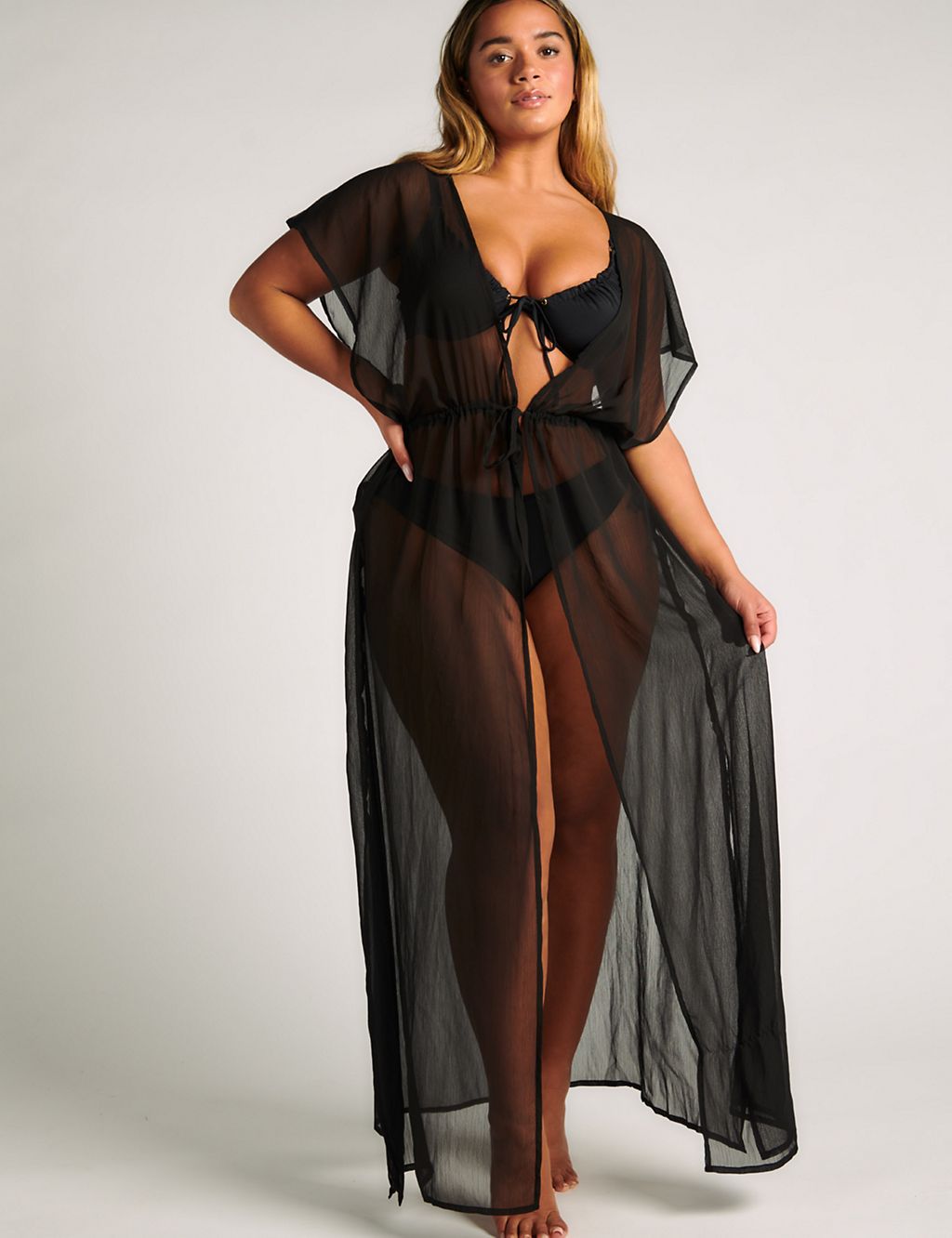 Tie Front Relaxed Beach Cover Up Kaftan 3 of 4