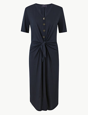 Tie Front Relaxed Midi Dress Image 2 of 4