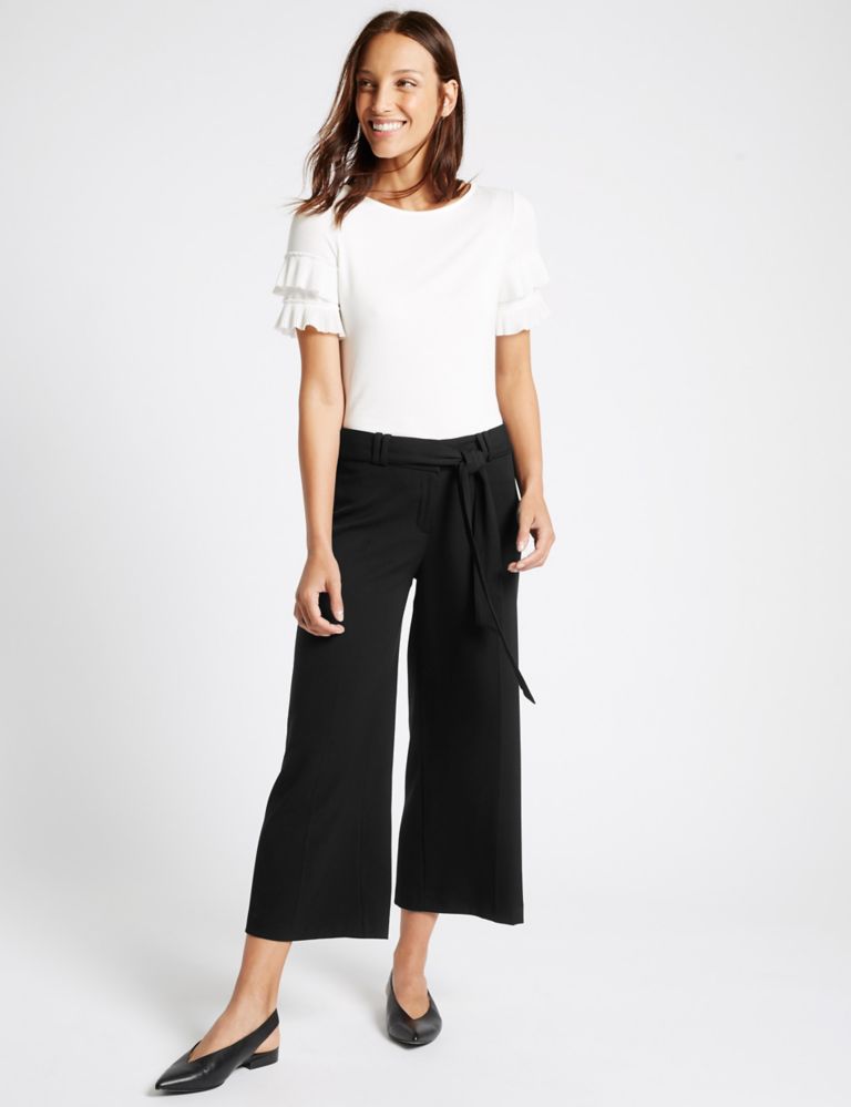 Tie Front Wide Leg Cropped Trousers 1 of 6