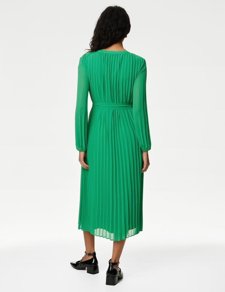 Tie Neck Pleated Belted Midi Column Dress 5 of 5