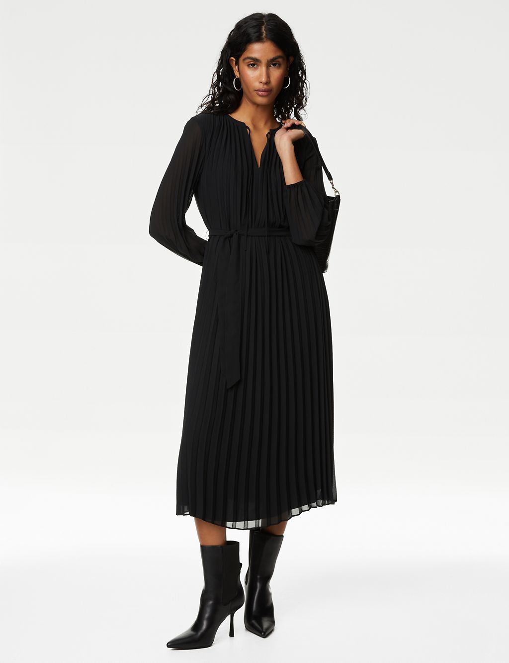 Tie Neck Pleated Belted Midi Column Dress 5 of 6