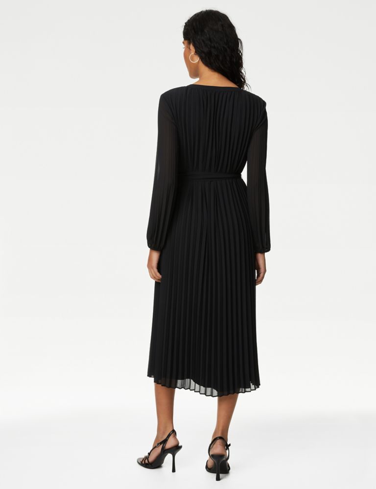 Tie Neck Pleated Belted Midi Column Dress 6 of 6