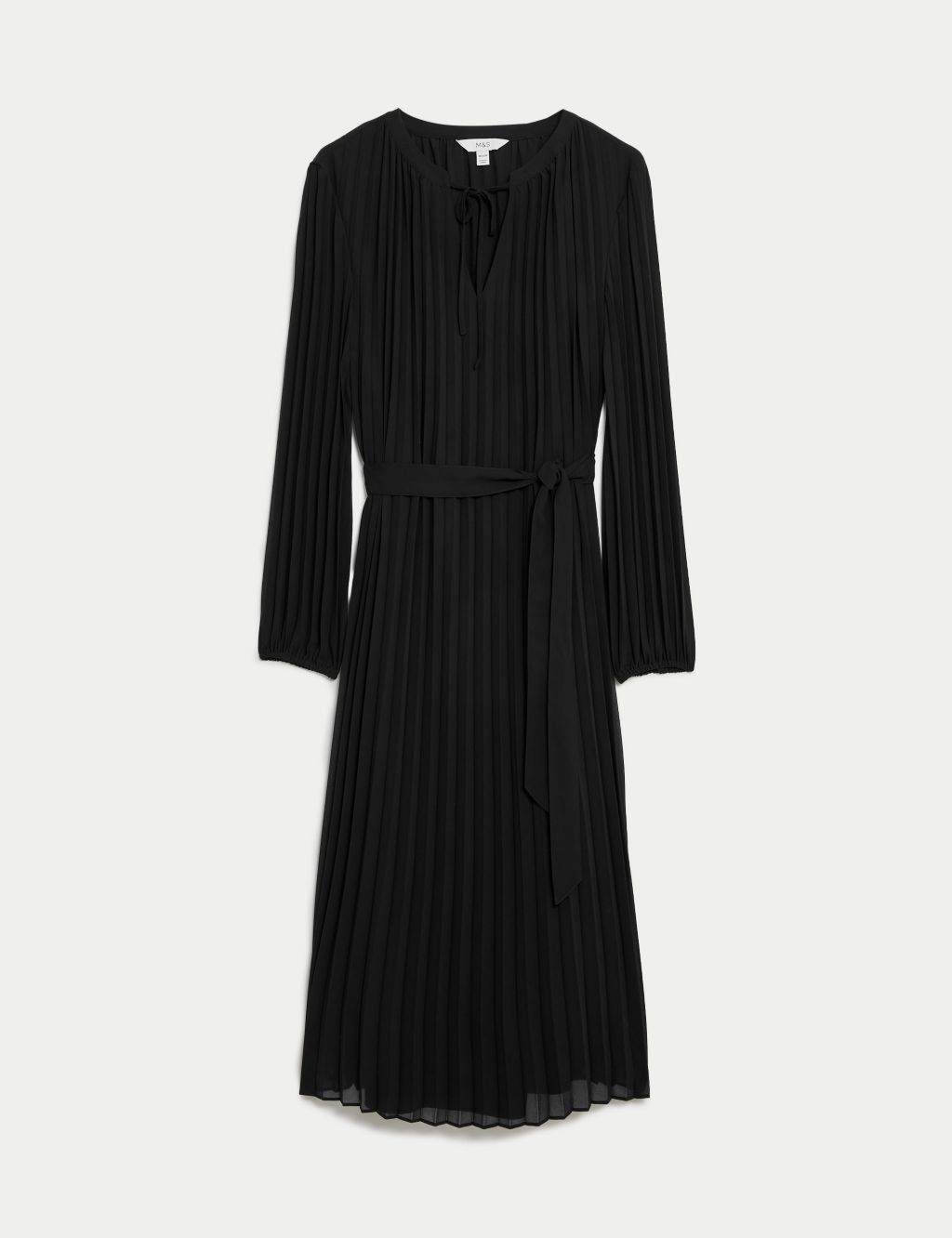 Tie Neck Pleated Belted Midi Column Dress | M&S Collection | M&S