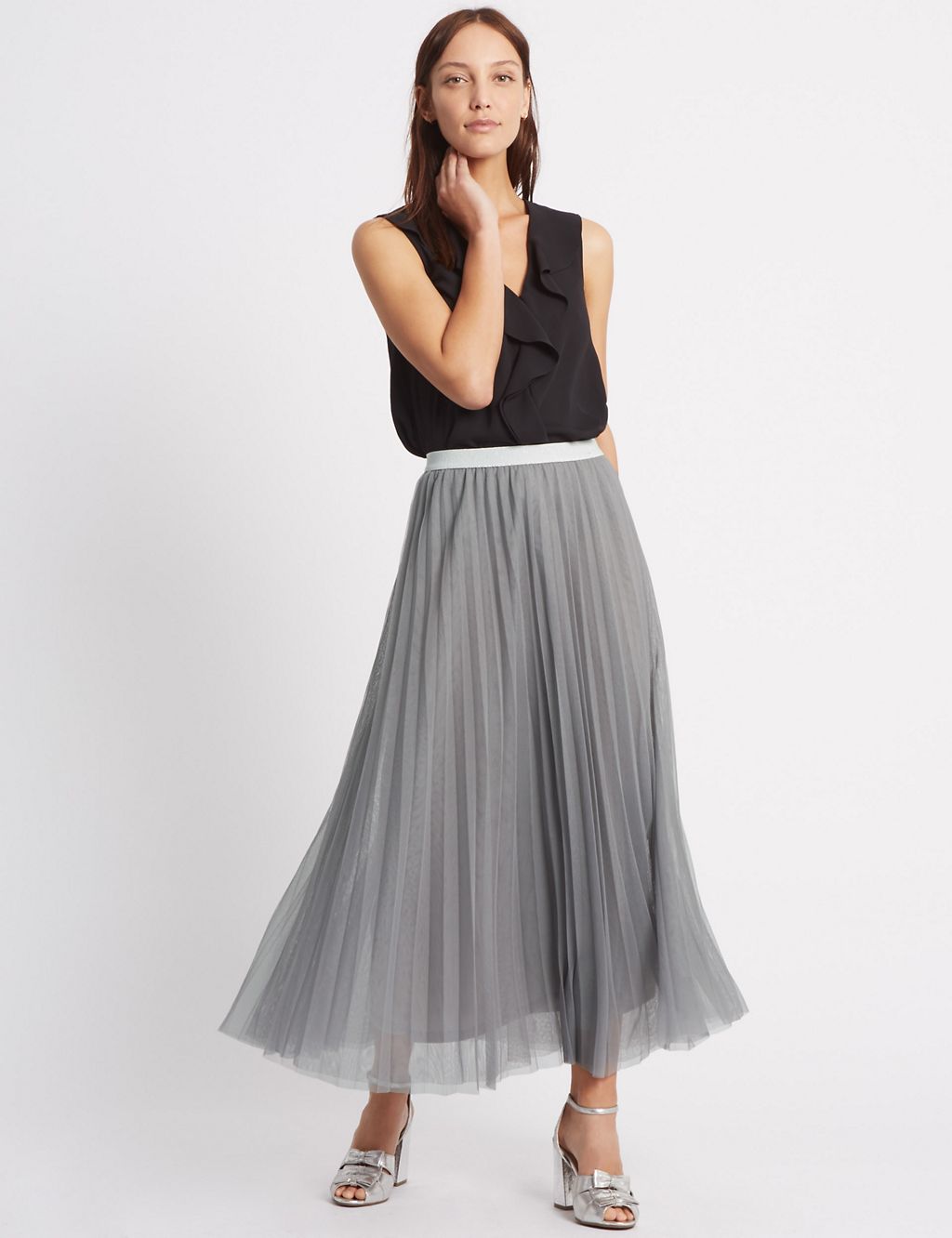 Tiered Mesh A-Line Maxi Skirt 3 of 5