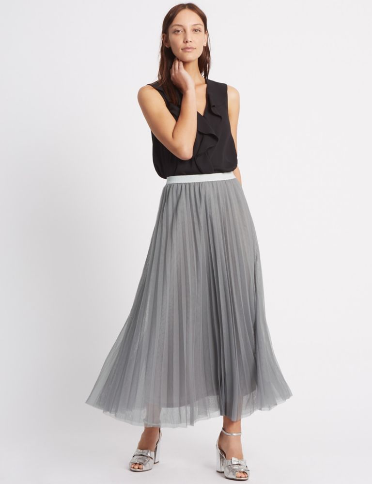 Tiered Mesh A-Line Maxi Skirt 1 of 5
