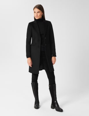 high neck black coat womens