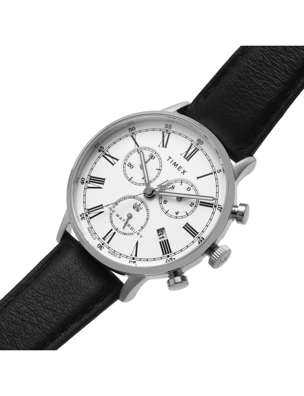 Timex Waterbury Classic Black Leather Chronograph Watch Timex M S