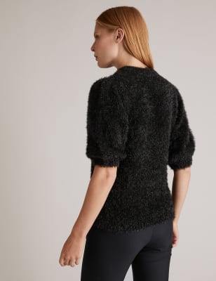 Fluffy short shop sleeve jumper