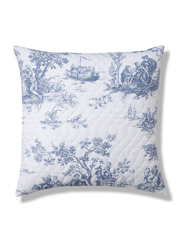 Toile Print Quilted Cushion Image 1 of 2