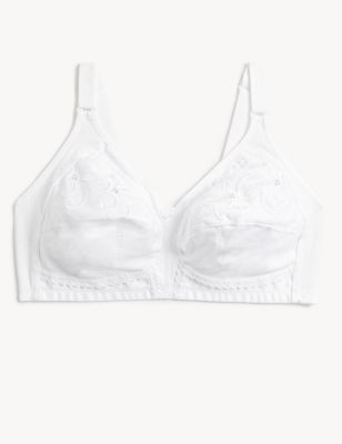 M&S TOTAL SUPPORT EMBROIDERED NON WIRED Cream FULL CUP BRA SIZE
