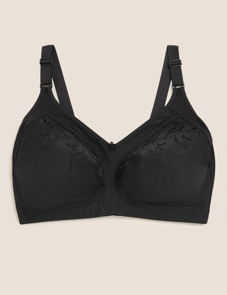 Ex M&S Bra Non-Padded Non-Wired Contrast Bow Vintage Lace Full Cup Bra  Black