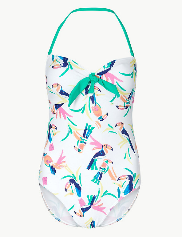 P130.9 Ex Marks and Spencer Toucan Print Bandeau Swimsuit Size 12-22 