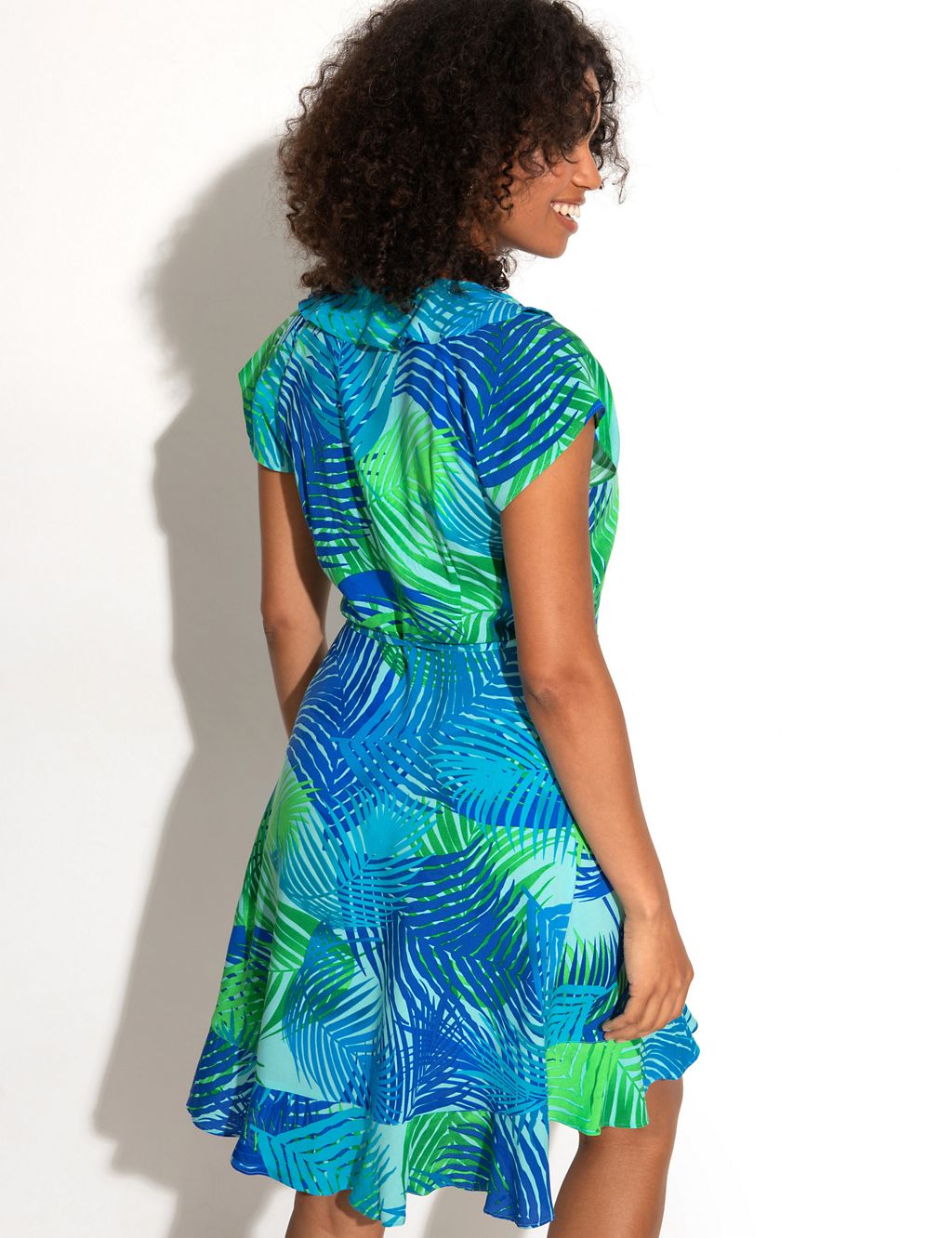 Tropical Print Frill Wrap Mini Beach Dress 4 of 5