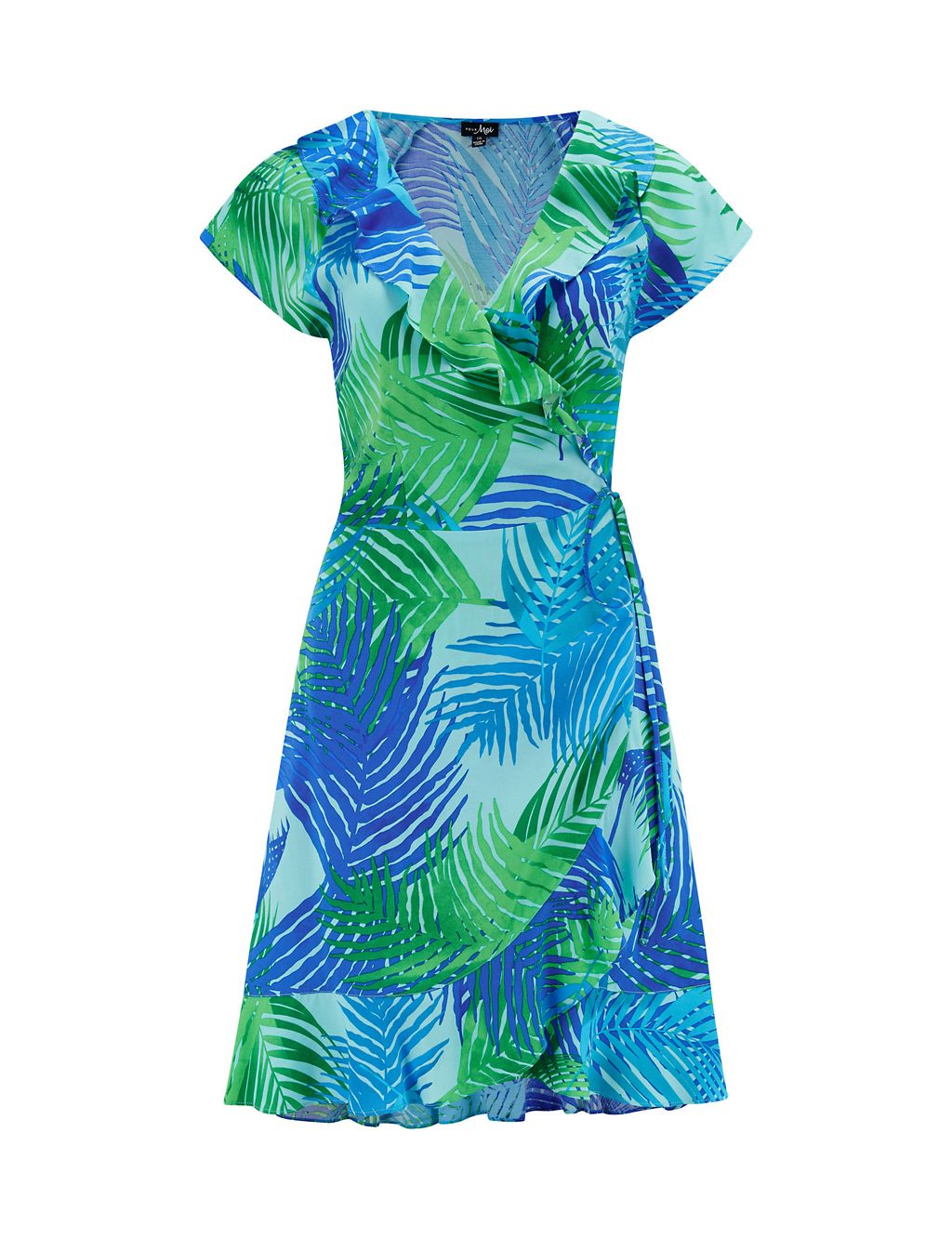 Tropical Print Frill Wrap Mini Beach Dress 1 of 5