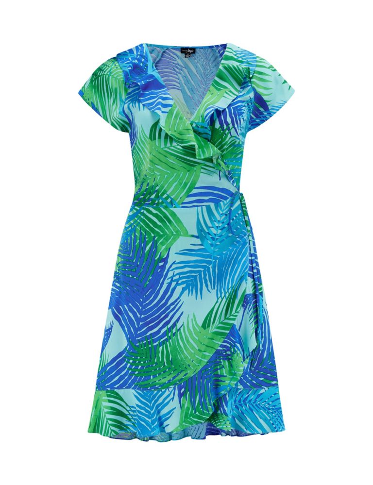 Tropical Print Frill Wrap Mini Beach Dress 2 of 5
