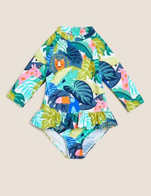 Tropical Print Long Sleeve Swimsuit (2-7 Yrs) | M&S
