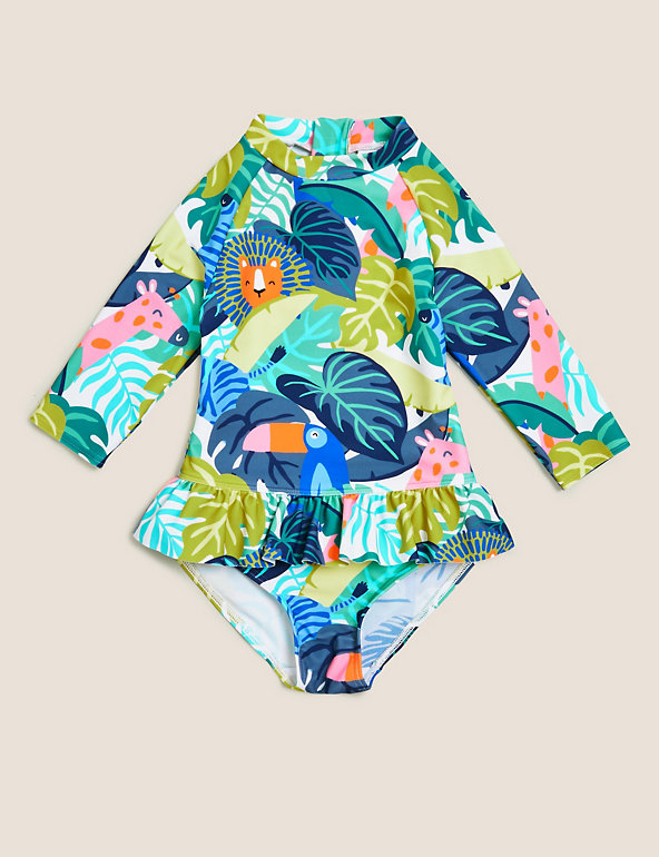 Tropical Print Long Sleeve Swimsuit (2-7 Yrs) Image 1 of 1