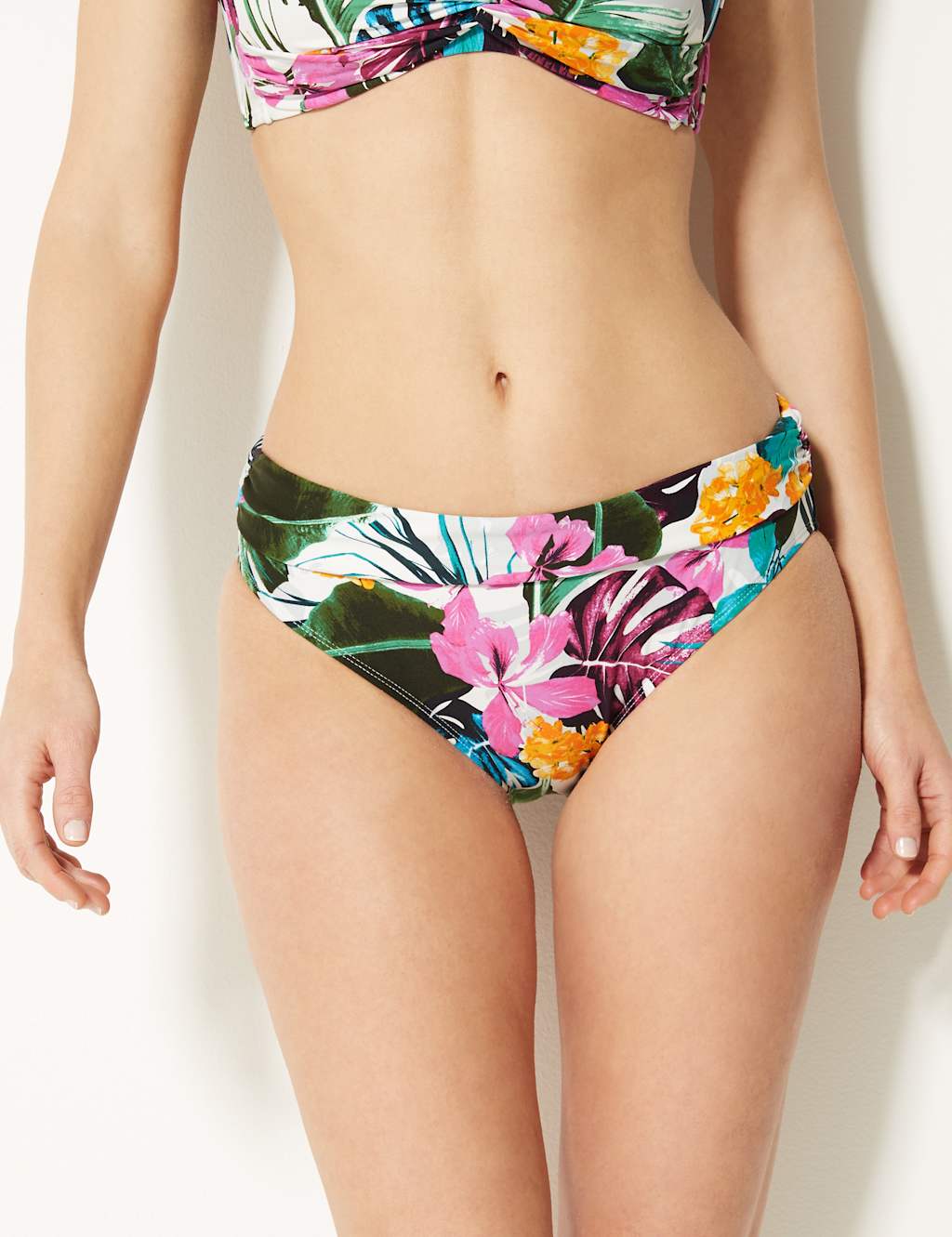 Tropical Print Roll Top Bikini Bottoms M&S Collection M&S