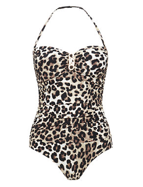 Tummy Control Leopard Print Bandeau Swimsuit | Autograph | M&S