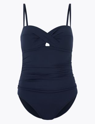 M&S Womens Tummy Control Multiway Bandeau Swimsuit - 14 - Navy