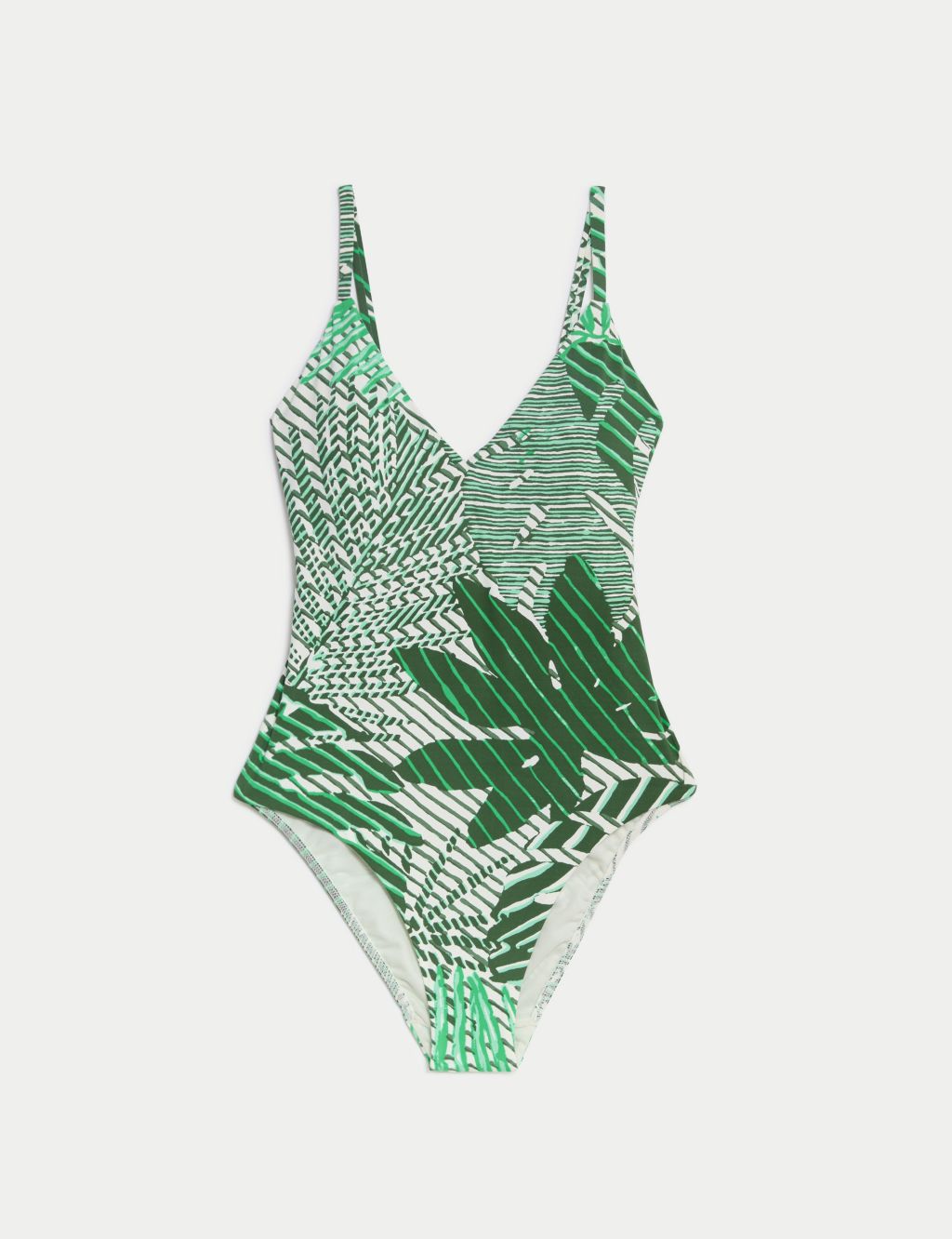 Tummy Control Palm Print Plunge Swimsuit 1 of 5