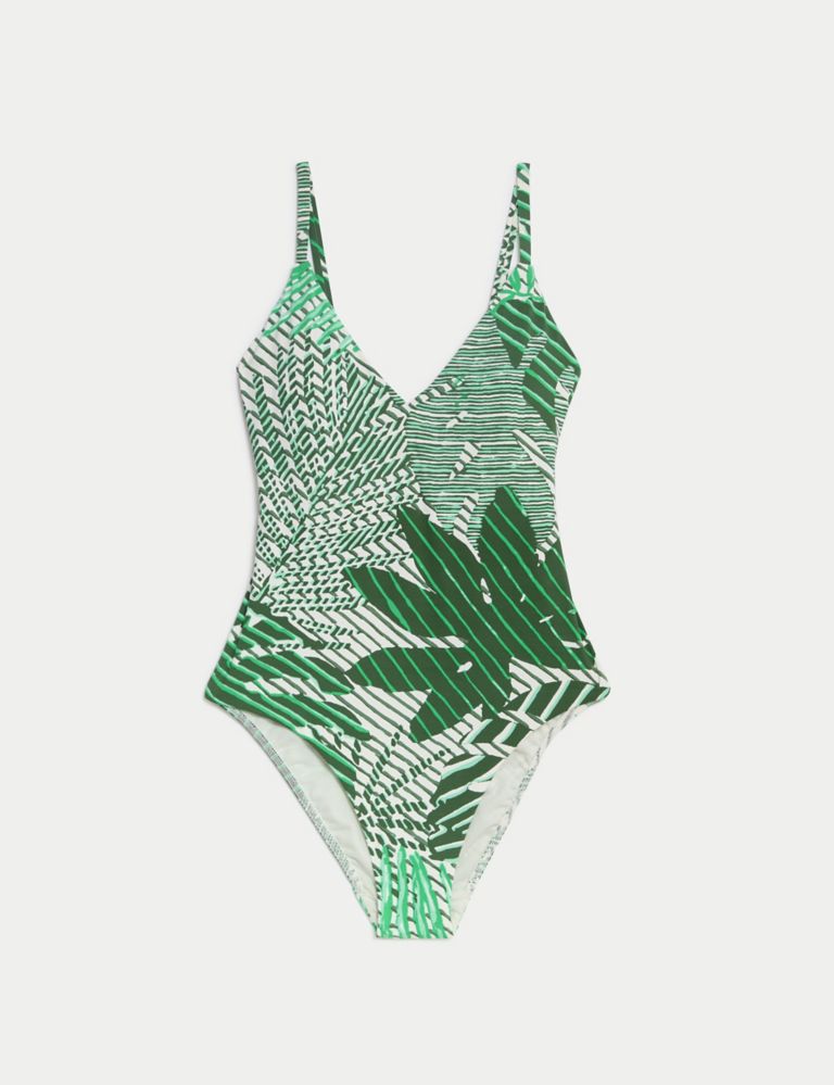 Tummy Control Palm Print Plunge Swimsuit 2 of 5