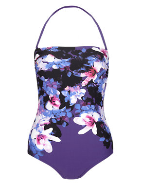 Tummy Control Placement Floral Bandeau Swimsuit Image 2 of 5