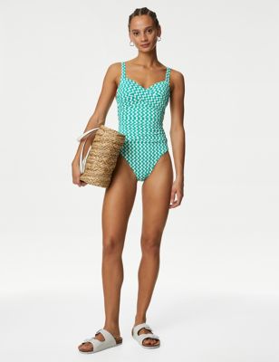 Tummy Control Printed Plunge Swimsuit, M&S Collection