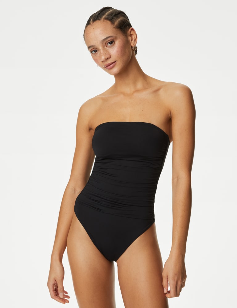 South Beach Black Tummy Control Bandeau Swimsuit