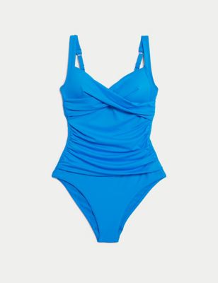 M&S Womens Tummy Control Ruched Plunge Swimsuit - 14LNG - Bright