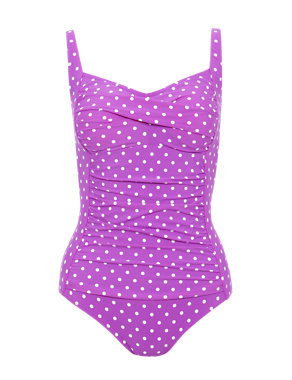 Tummy Control Twisted Front Ruched Spotted Swimsuit Image 2 of 3