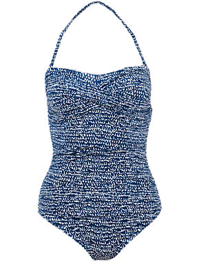 Tummy Control Twisted Front Squiggle Print Bandeau Swimsuit Image 2 of 5