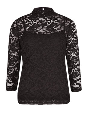 Turtle Neck Floral Lace Top with Camisole Image 2 of 4