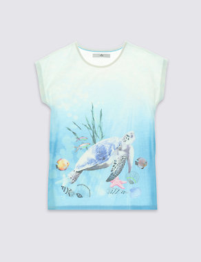 Turtle Print T-Shirt (5-14 Years) - Download the app and watch me come to life! Image 2 of 6