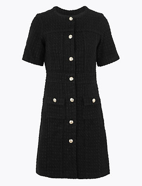 Tweed Button Front Mini Waisted Dress Image 2 of 4