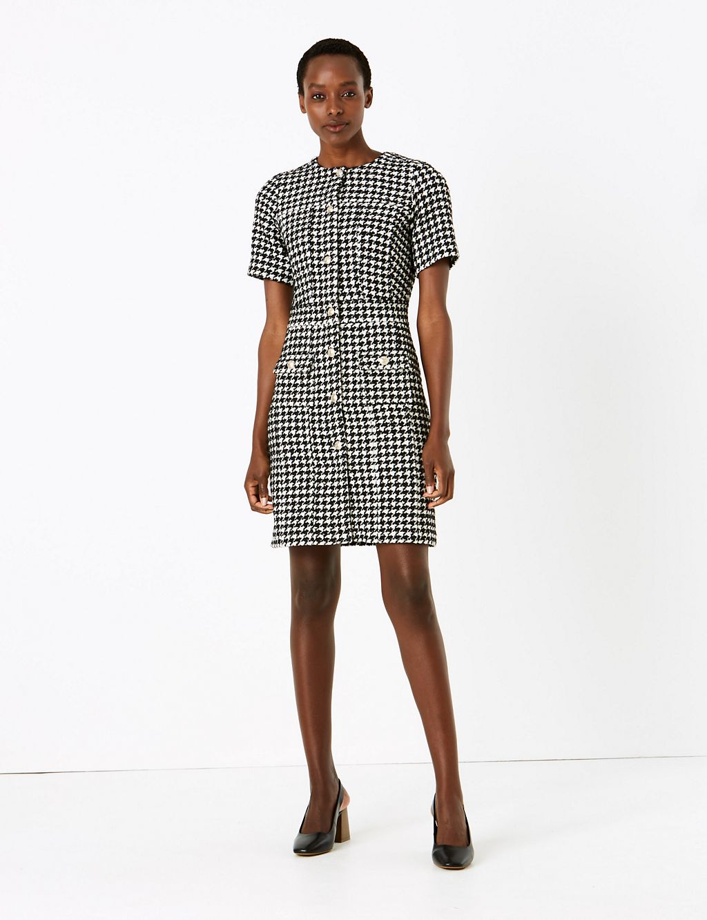 Tweed Button Front Mini Waisted Dress | M&S Collection | M&S