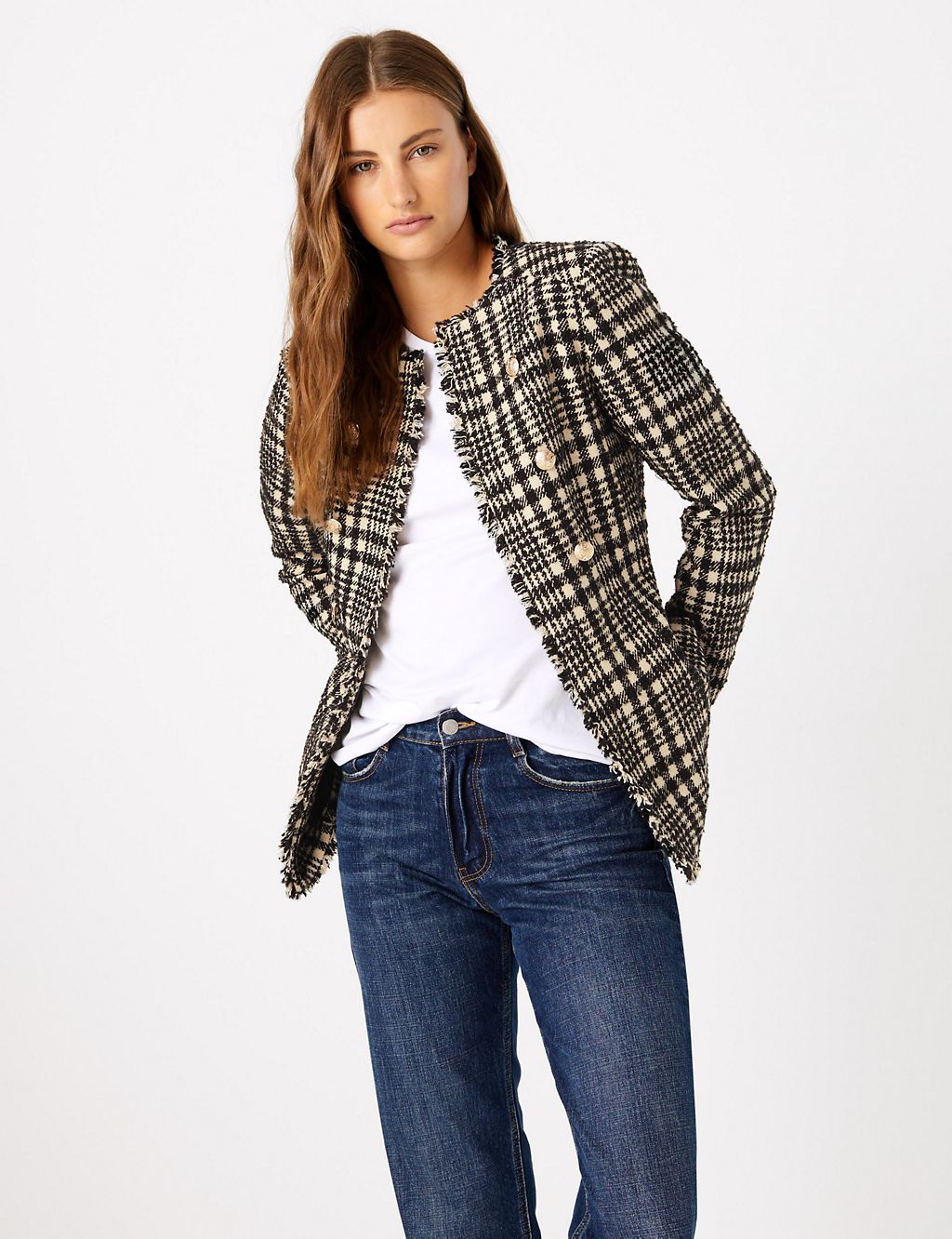 Tweed Checked Longline Blazer | M&S Collection | M&S