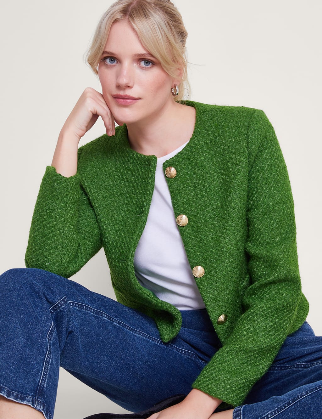 Tweed Collarless Cropped Jacket