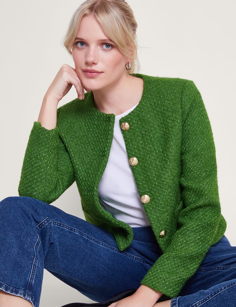 Tweed Collarless Cropped Jacket | Monsoon | M&S