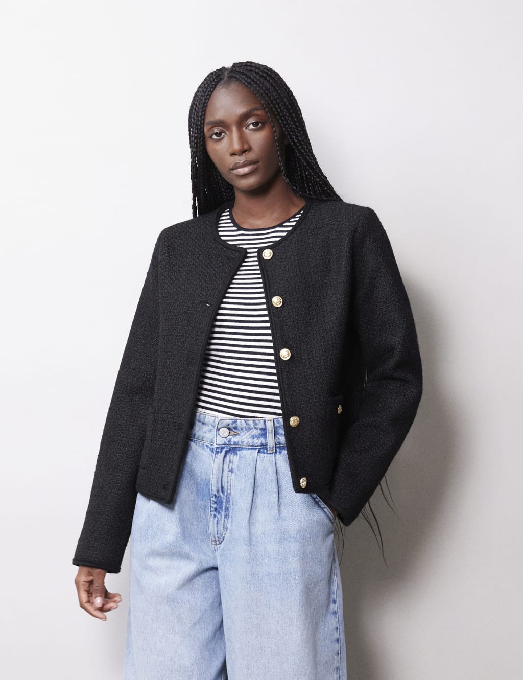 Tailored tweed jacket womens top