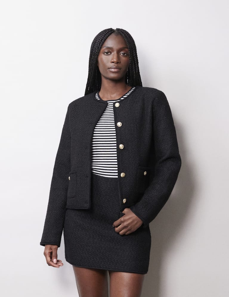 Tweed Collarless Short Tailored Jacket 5 of 5