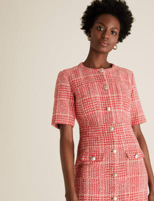 Tweed dress with outlet bow